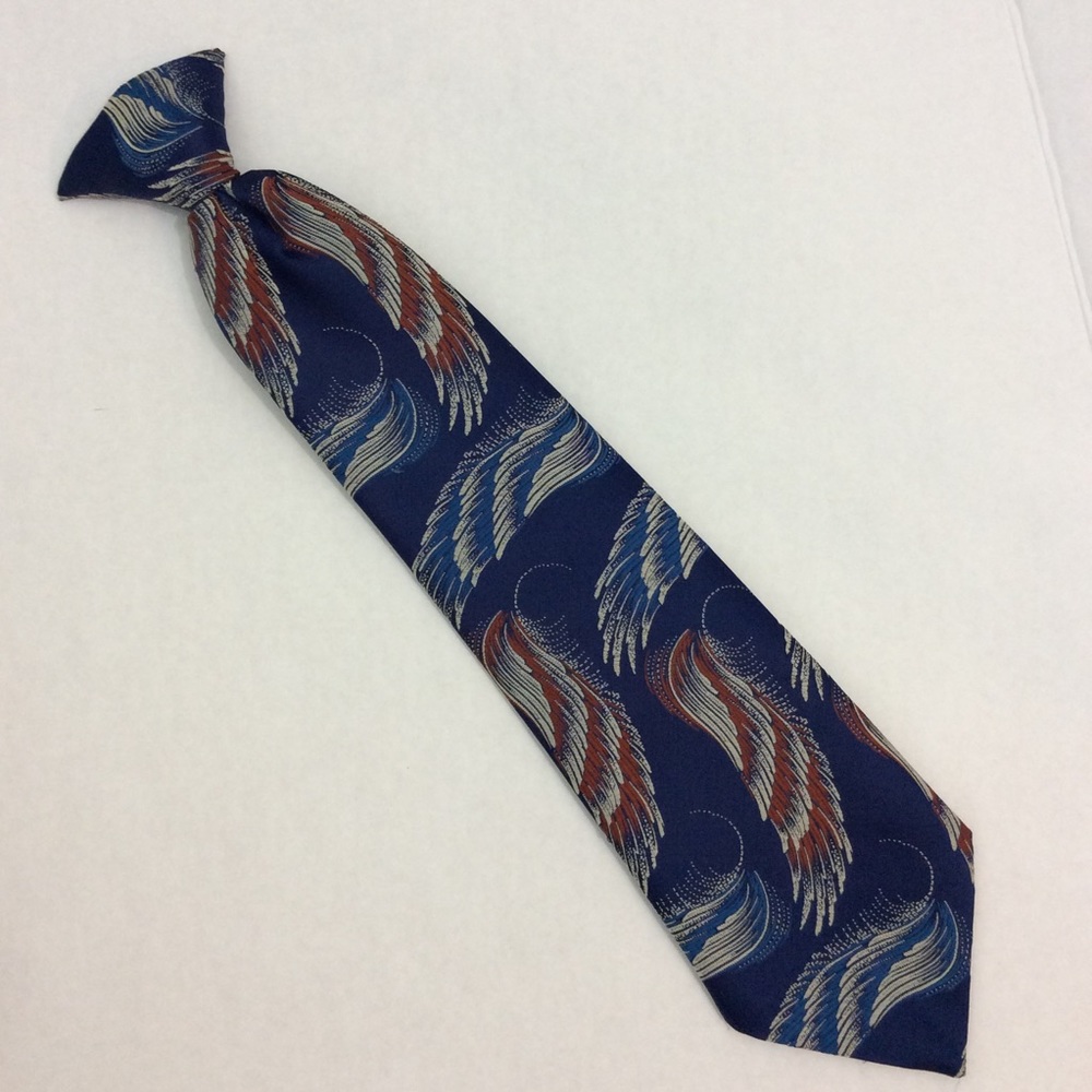 Vintage Navy Red White Feather Clip On Tie Poly